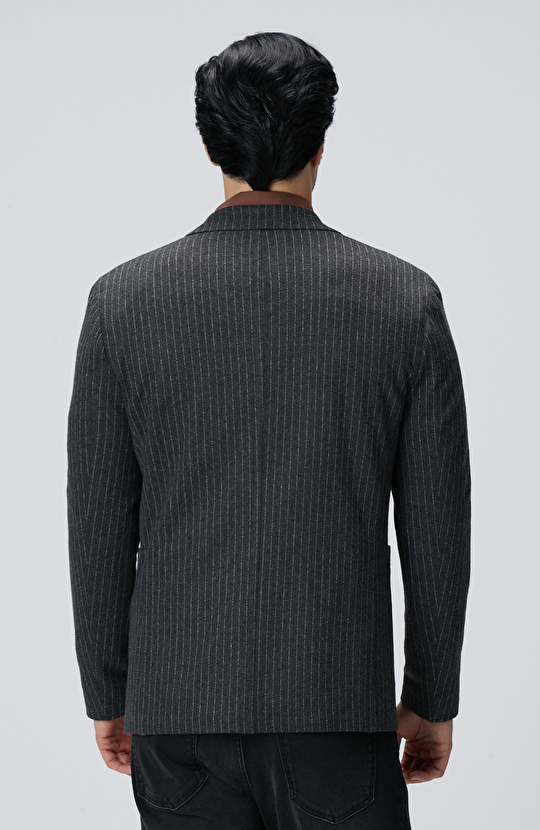 Antrasit Flanel Çizgili Ceket