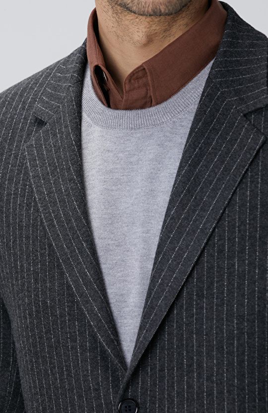 Antrasit Flanel Çizgili Ceket