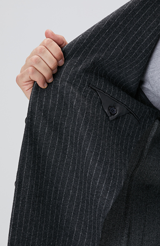 Antrasit Flanel Çizgili Ceket