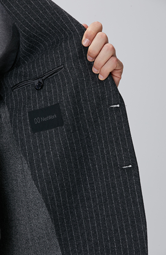 Antrasit Flanel Çizgili Ceket