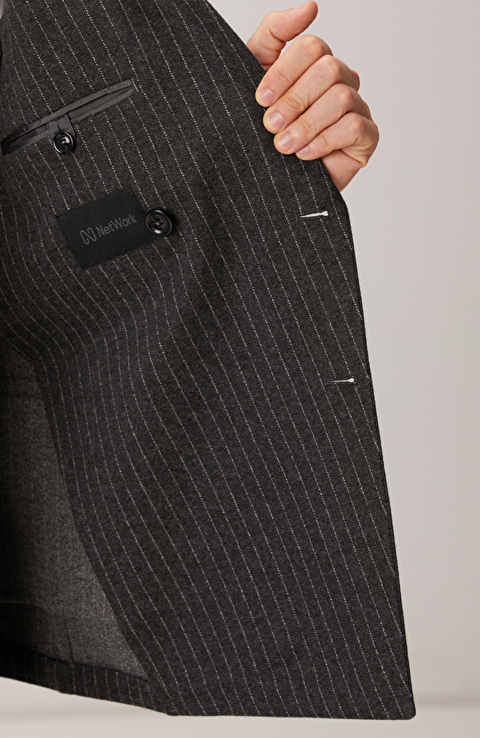 Antrasit Flanel Çizgili Ceket