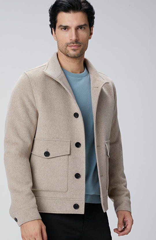 Bej Yün Karışımlı Mont