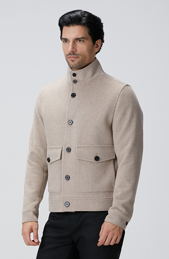 Bej Yün Karışımlı Mont