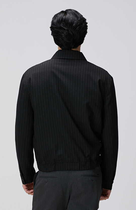 Siyah Çizgili Yün Mont