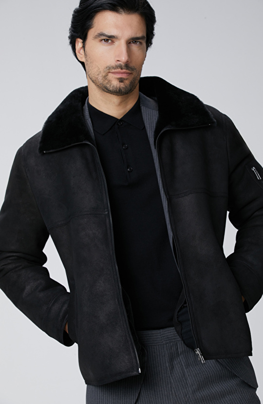 Siyah İçi Kürklü Deri Mont Siyah İçi Kürklü Deri Mont