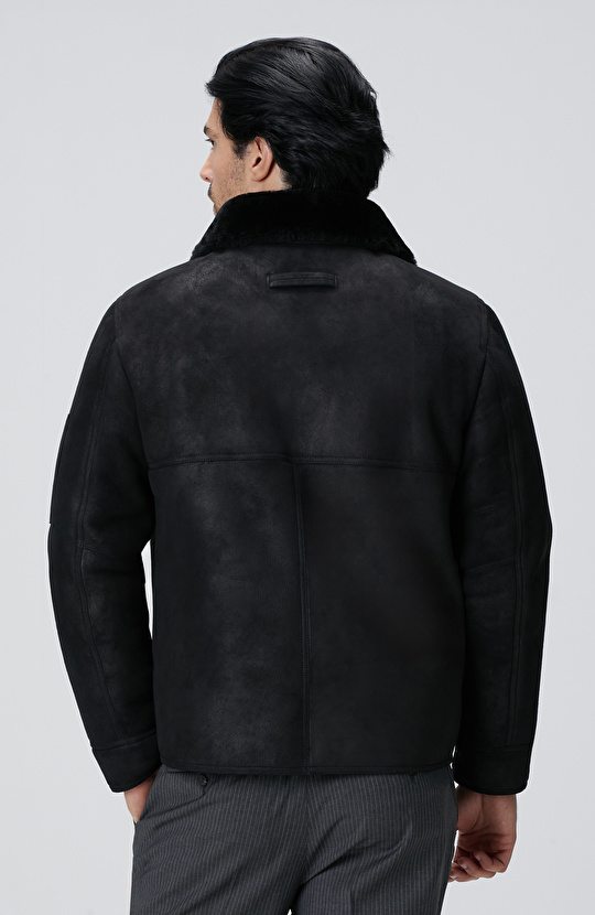 Siyah İçi Kürklü Deri Mont