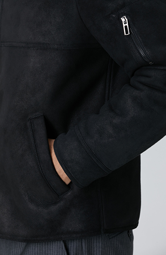 Siyah İçi Kürklü Deri Mont