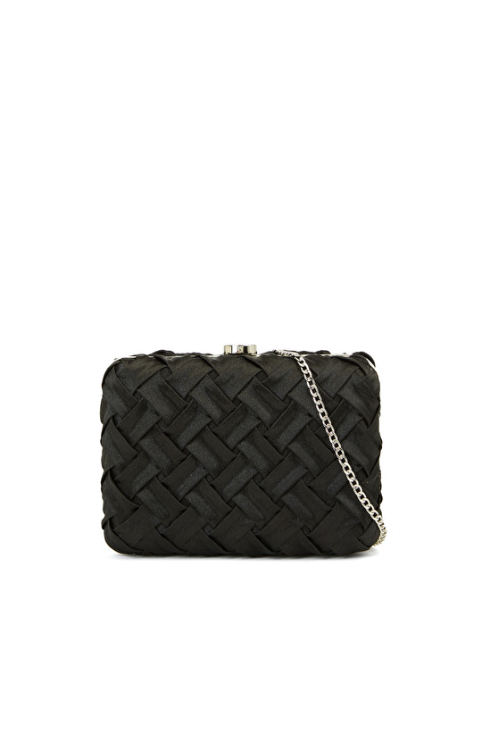 Siyah Kadın Örgü Detaylı Kadın Clutch