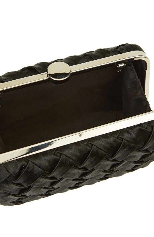 Siyah Kadın Örgü Detaylı Kadın Clutch