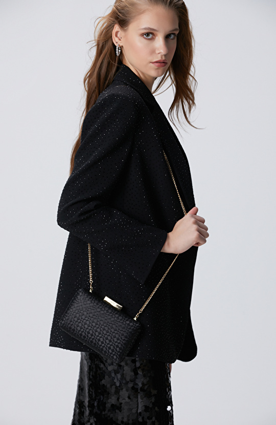 Siyah Kadın Örgü Desenli Kadın Clutch