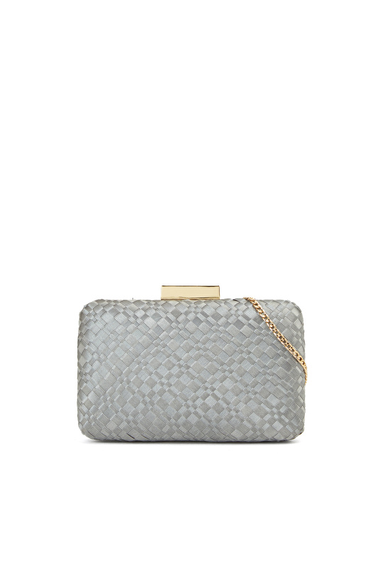 Gri Kadın Örgü Desenli Kadın Clutch