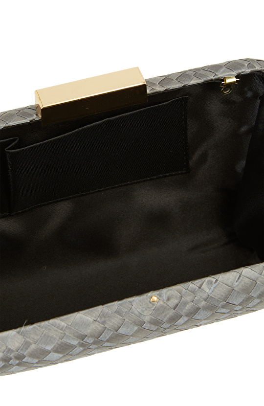 Gri Kadın Örgü Desenli Kadın Clutch