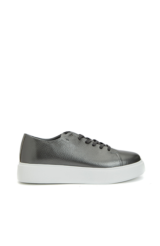 Platin Kadın Deri Bağcıklı Sneaker