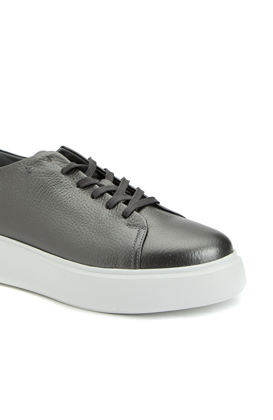 Platin Kadın Deri Bağcıklı Sneaker