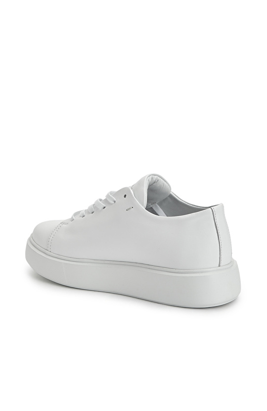 Beyaz Kadın Deri Bağcıklı Sneaker