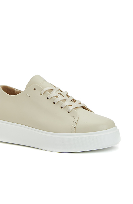 Beyaz Kadın Deri Bağcıklı Sneaker