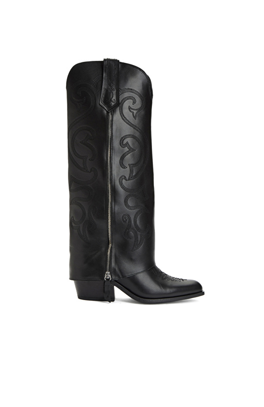 Siyah Desenli Kadın Deri Çizme