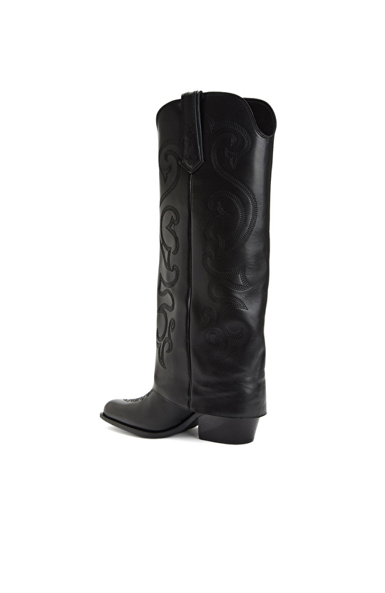 Siyah Desenli Kadın Deri Çizme