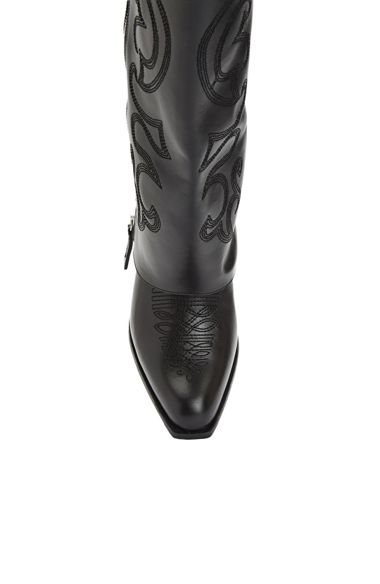 Siyah Desenli Kadın Deri Çizme