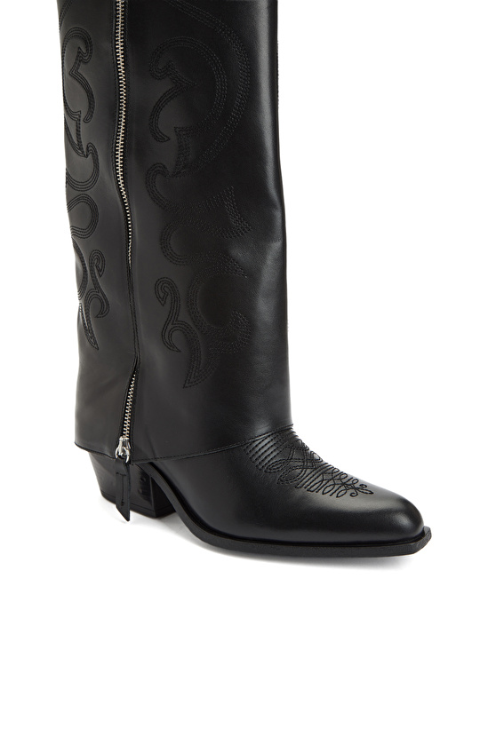 Siyah Desenli Kadın Deri Çizme