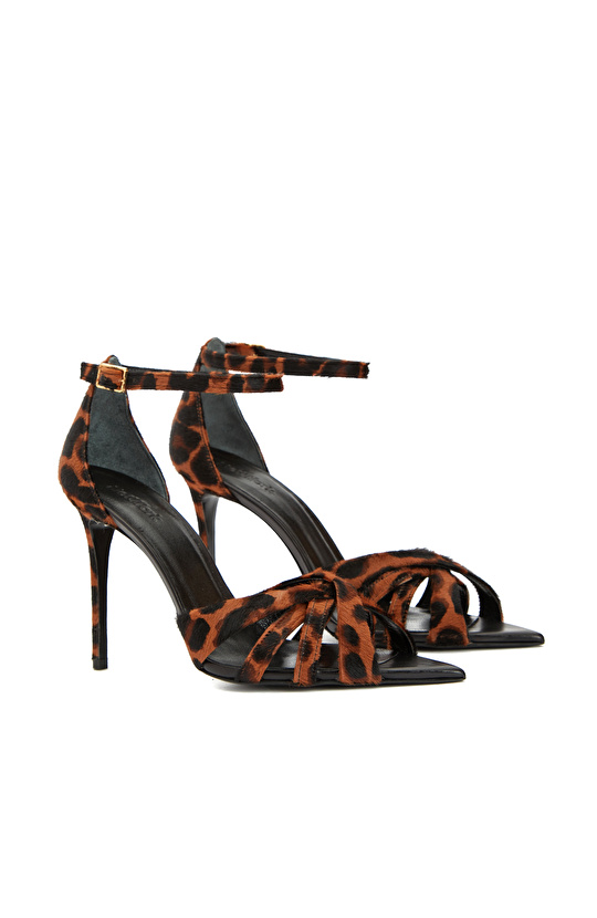 Leopar Desen Kadın Deri Sandalet Leopar Desen Kadın Deri Sandalet