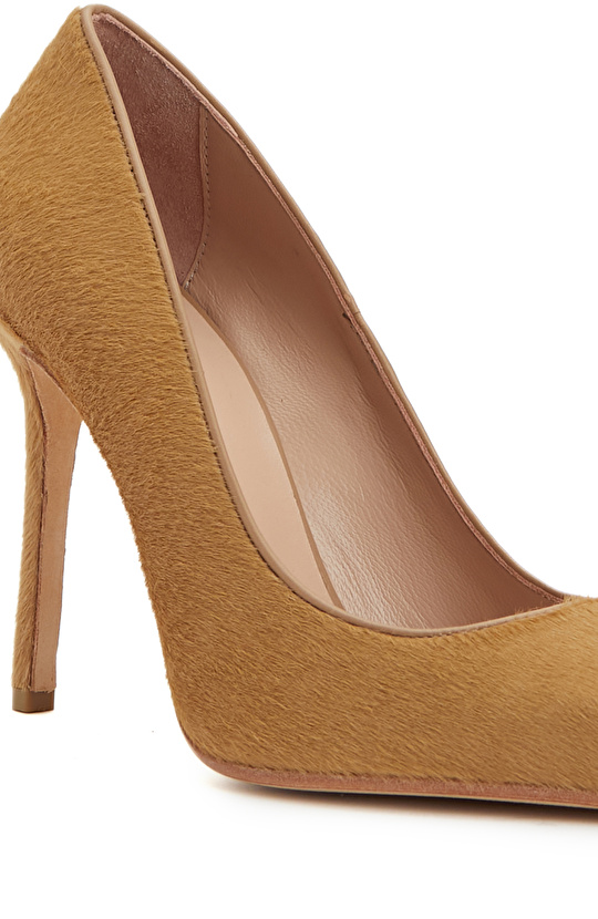 Camel Tay Tüyü Topuklu Ayakkabı