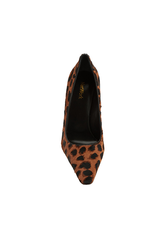 Leopar Desenli Tay Tüyü Topuklu Ayakkabı