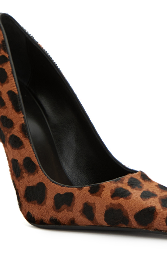 Leopar Desenli Tay Tüyü Topuklu Ayakkabı