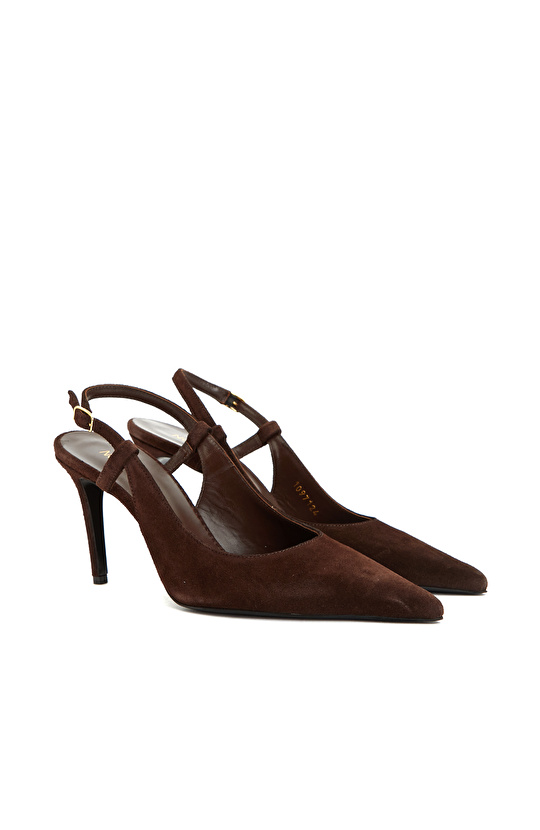 Kahverengi Süet Deri Topuklu Ayakkabı