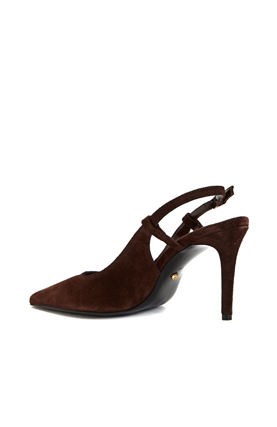 Kahverengi Süet Deri Topuklu Ayakkabı