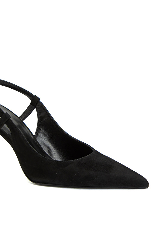 Siyah Süet Deri Topuklu Ayakkabı