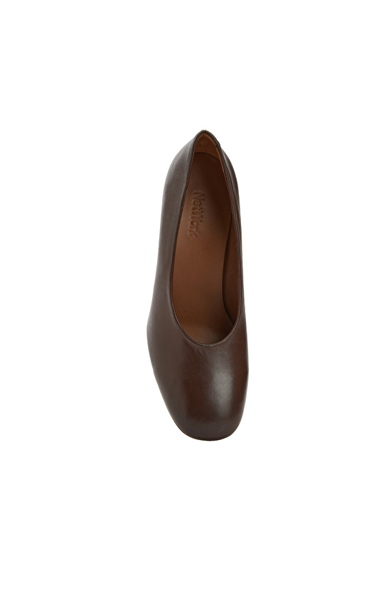 Kahverengi Kadın Deri Topuklu Ayakkabı