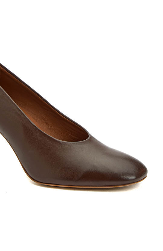 Kahverengi Kadın Deri Topuklu Ayakkabı