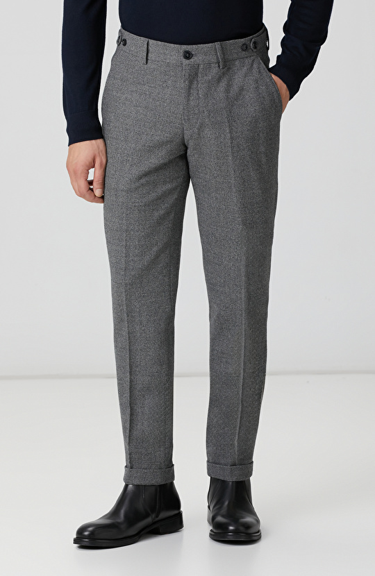 Gri Desenli Yün Karışımlı Pantolon
