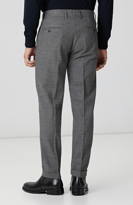 Gri Desenli Yün Karışımlı Pantolon