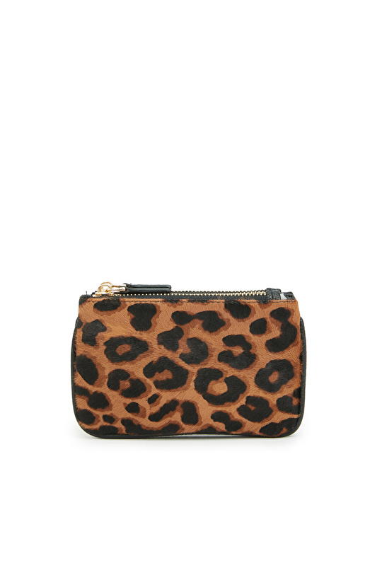 Leopar Desenli Tay Tüylü Kadın Cüzdan