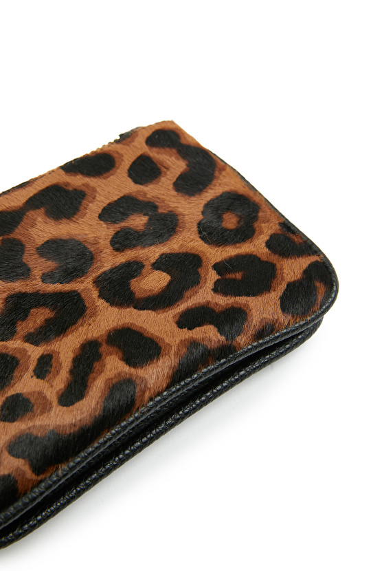 Leopar Desenli Tay Tüylü Kadın Cüzdan