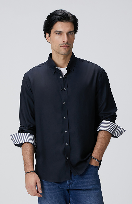 Koyu Lacivert Çıtçıtlı Gömlek