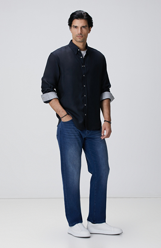 Koyu Lacivert Çıtçıtlı Gömlek