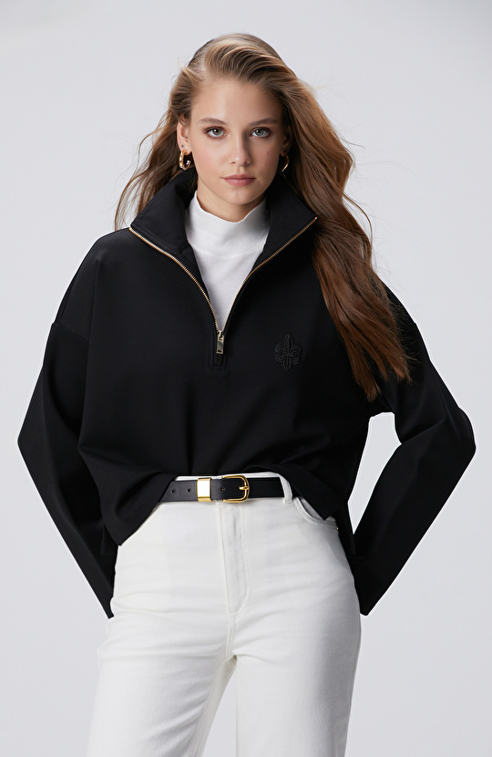 Siyah Patchli Sweatshirt Siyah Patchli Sweatshirt