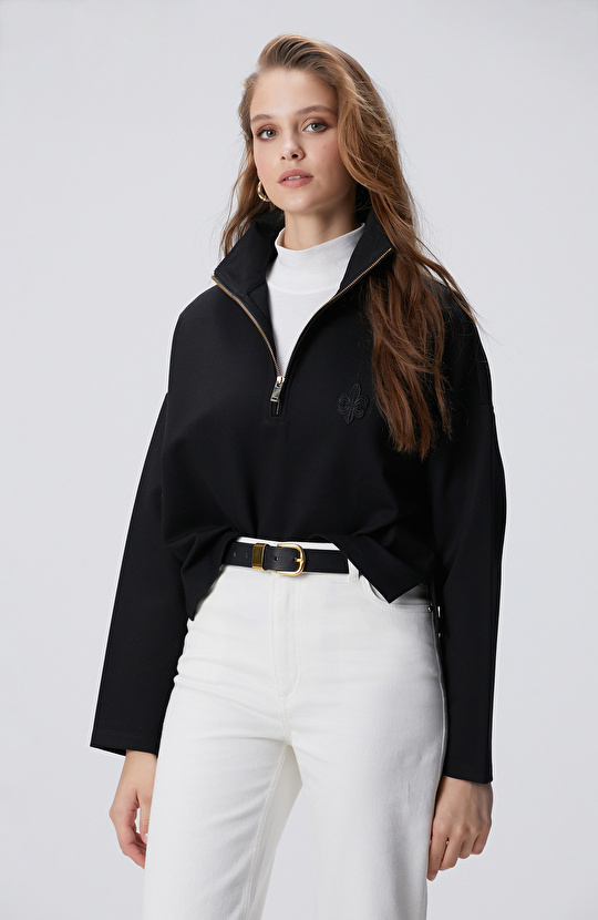 Siyah Patchli Sweatshirt