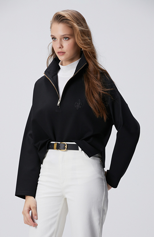 Siyah Patchli Sweatshirt