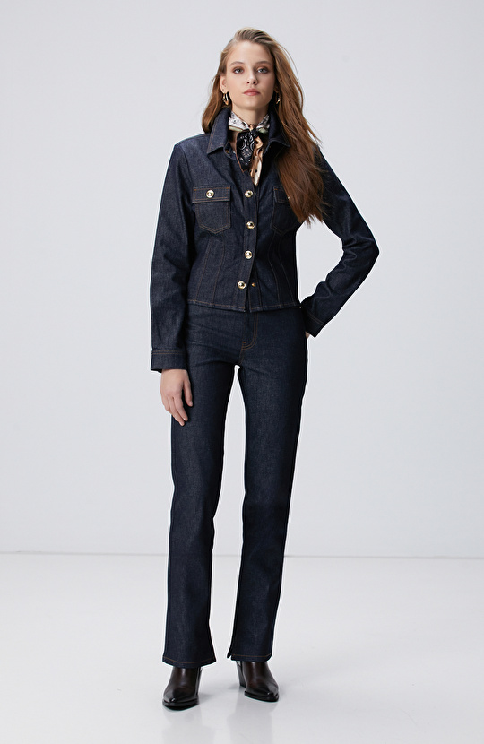 Lacivert Bootcut Denim Pantolon