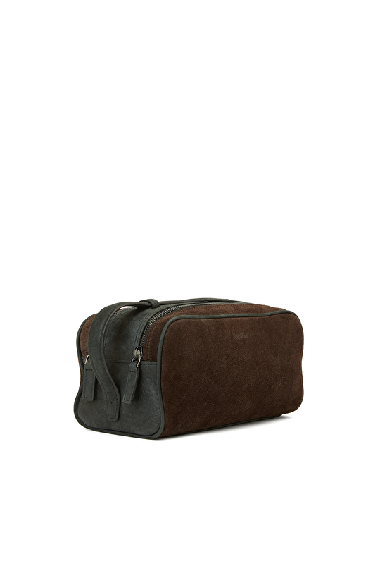 Kahverengi Erkek Süet Kozmetik Çantası