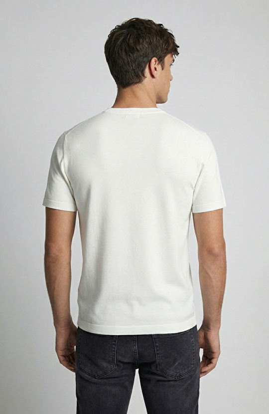 Kırıkbeyaz Bisiklet Yaka Kısa Kol Rayon Kazak