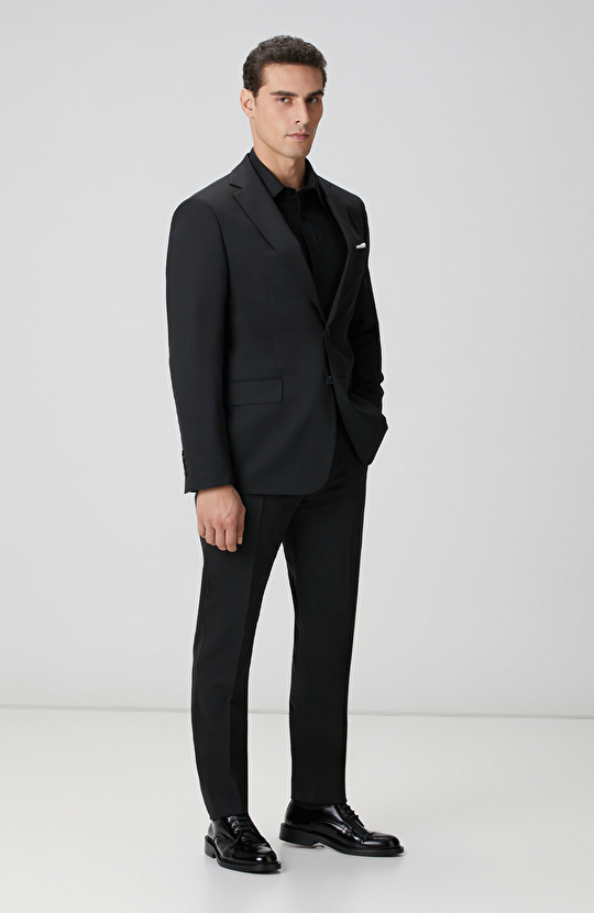 Siyah Diyagonal Yün Karışımlı Takım Elbise