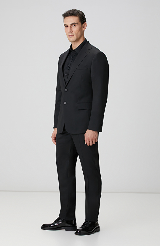 Siyah Diyagonal Yün Karışımlı Takım Elbise