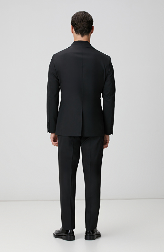 Siyah Diyagonal Yün Karışımlı Takım Elbise