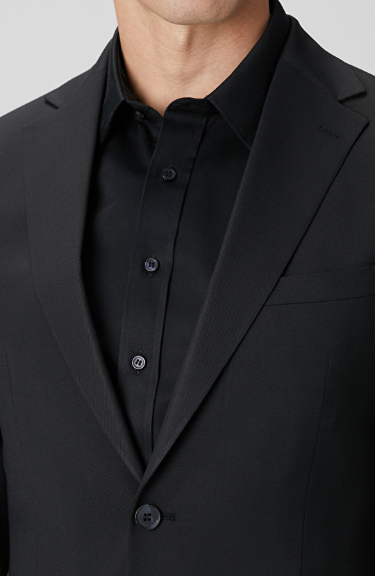 Siyah Diyagonal Yün Karışımlı Takım Elbise