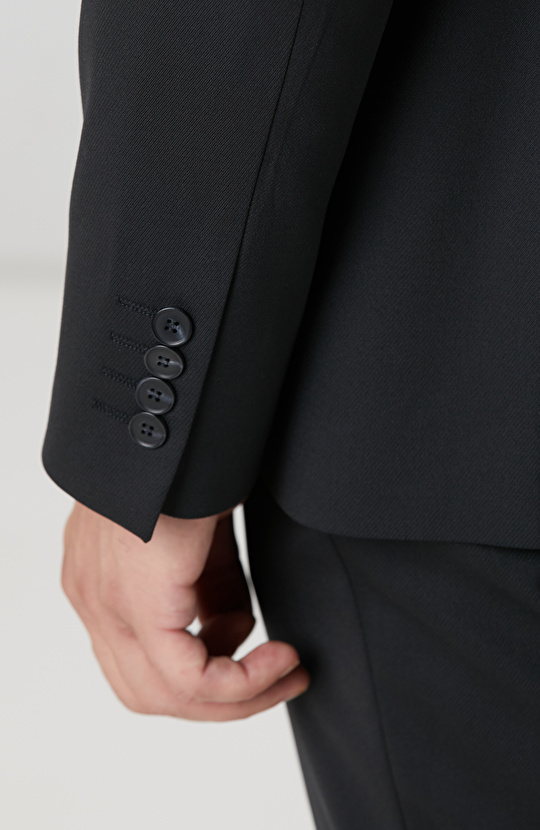 Siyah Diyagonal Yün Karışımlı Takım Elbise